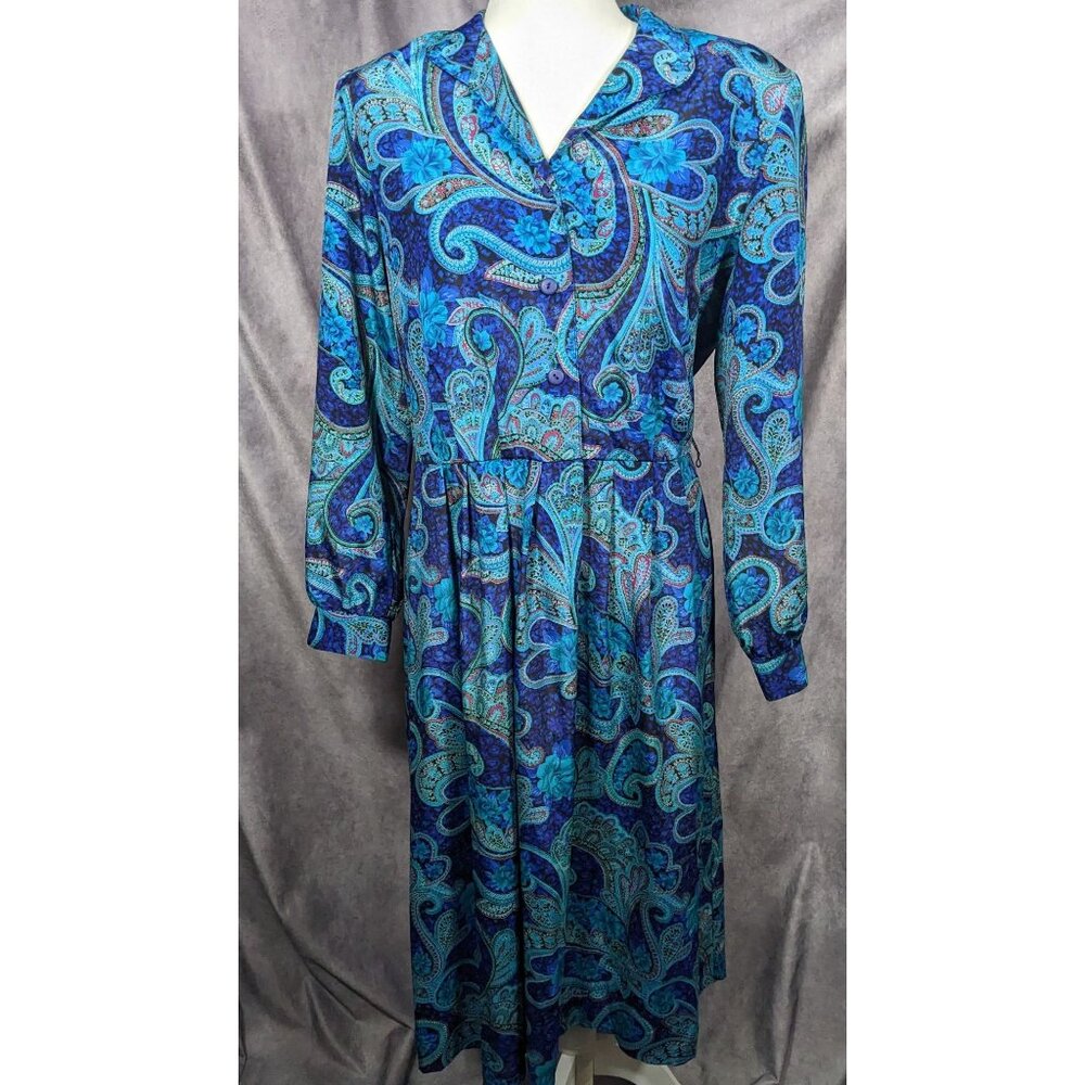 Vintage 80s Willi Of California Blue Paisley Dress - Picture 6 of 7